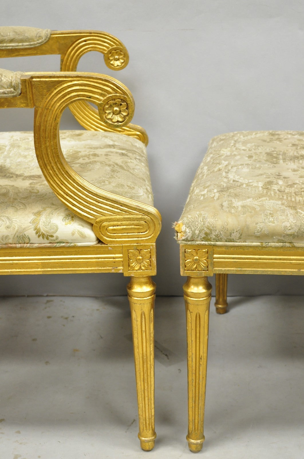 Neoclassical Regency Style Gold Carved Wood Dining Room Chairs - Set of 10