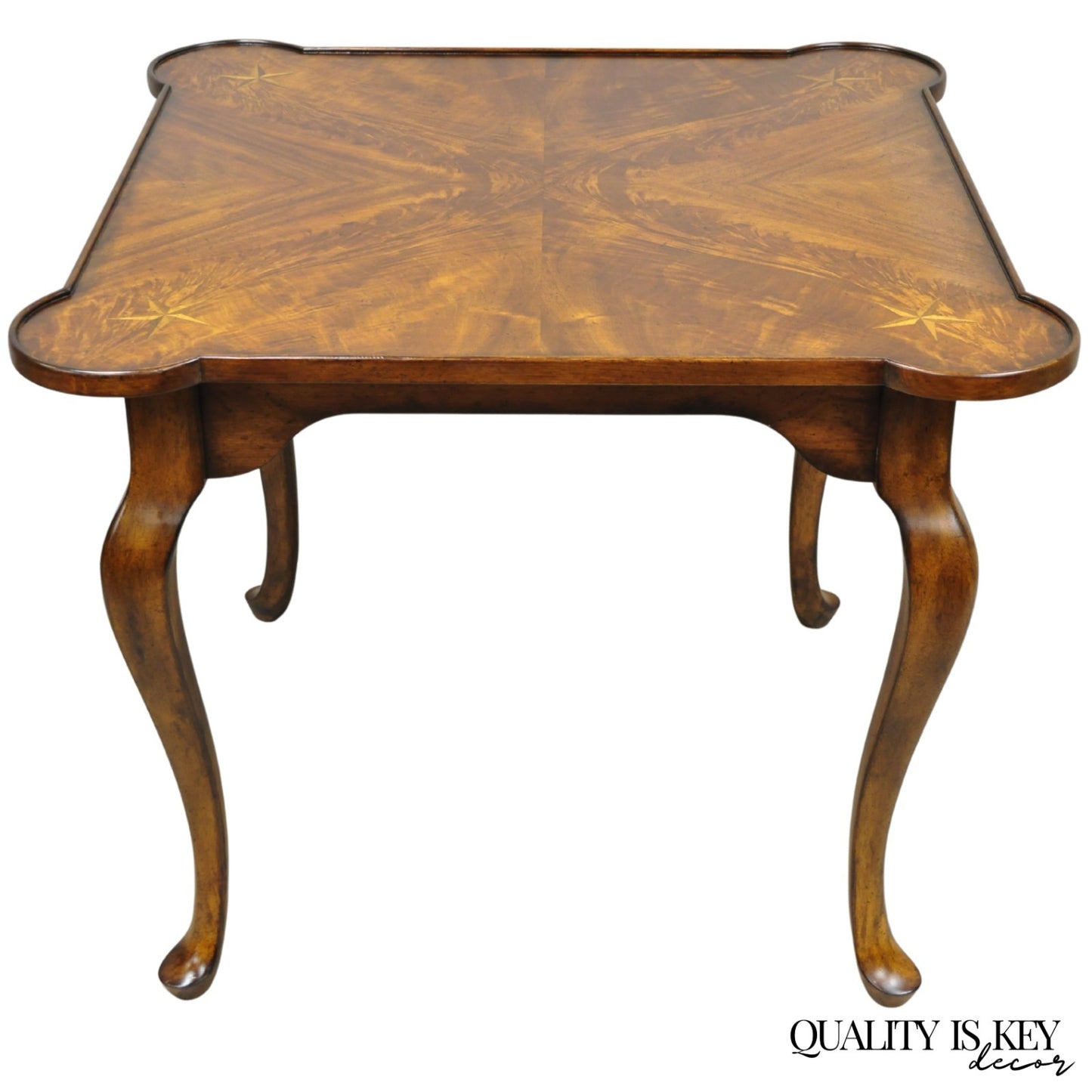 Contemporary Italian Regency Style Star Inlay Cabriole Leg Burl Wood Game Table