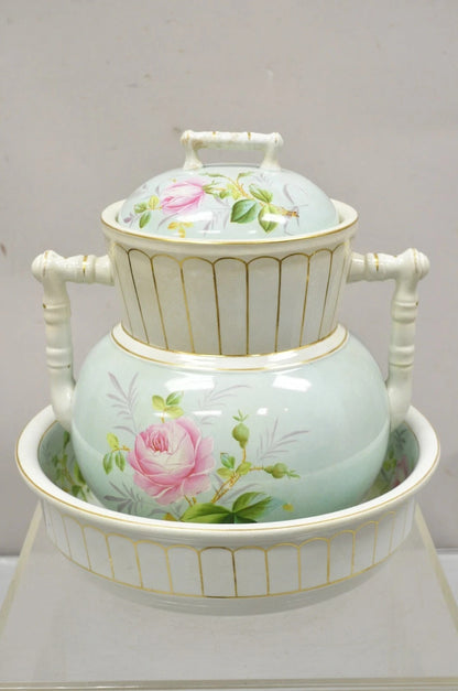 Antique Ironstone China Coxon & Co Green Porcelain Wash Bowl Basin & Pitcher
