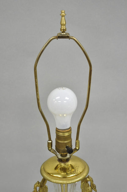 French Empire Regency Baccarat Style Glass Crystal Urn Table Lamp w/ Brass Swans
