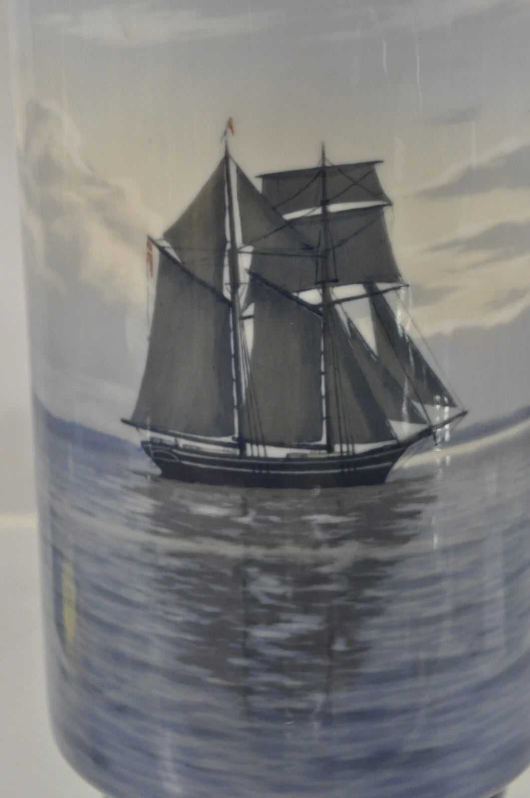 Vintage Royal Copenhagen 13" Blue White Porcelain Nautical Ship Vase 1634 33.B