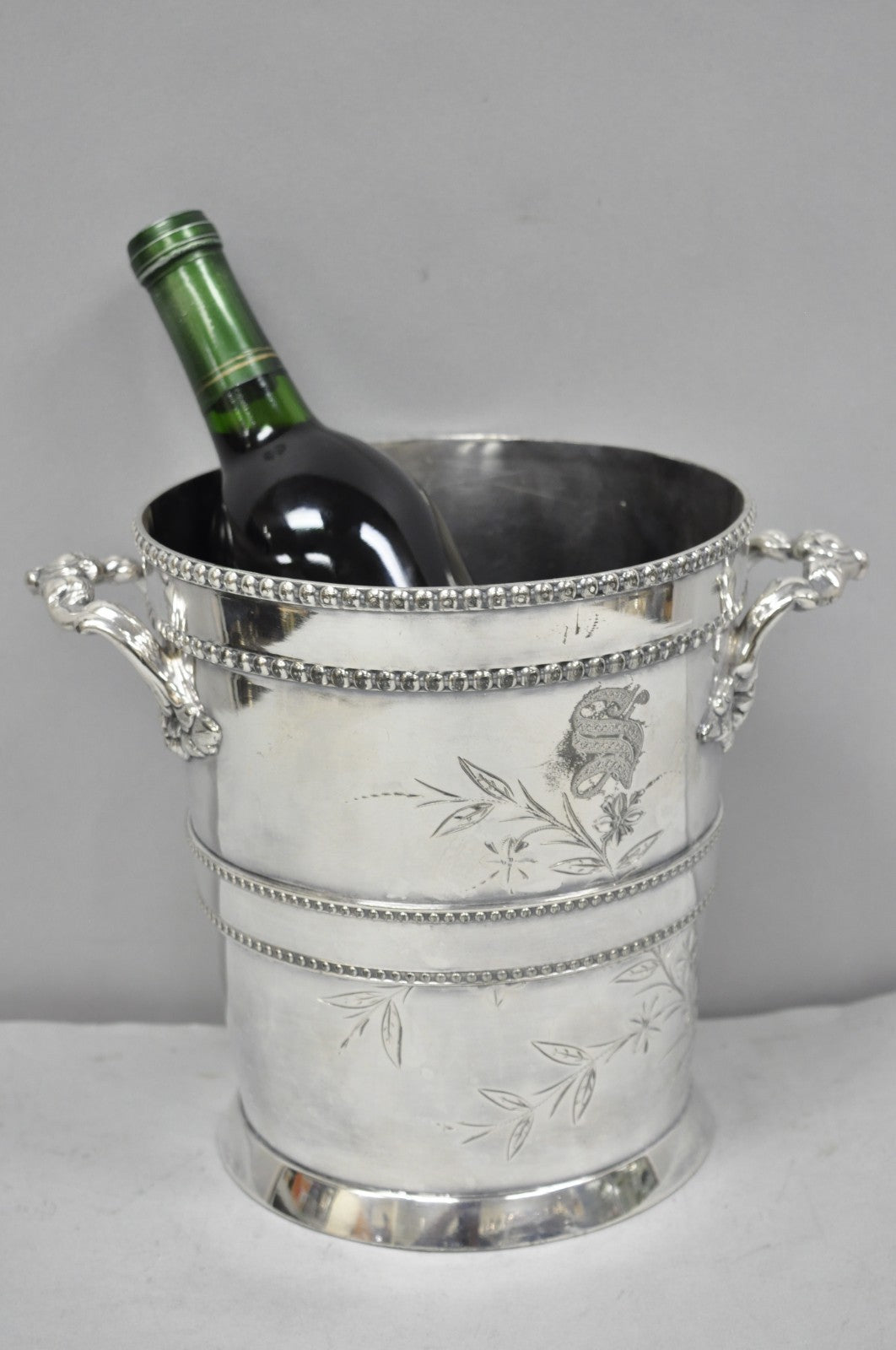 Victorian Henry Hicks Silver Plated S Monogram Champagne Chiller Wine Ice Bucket
