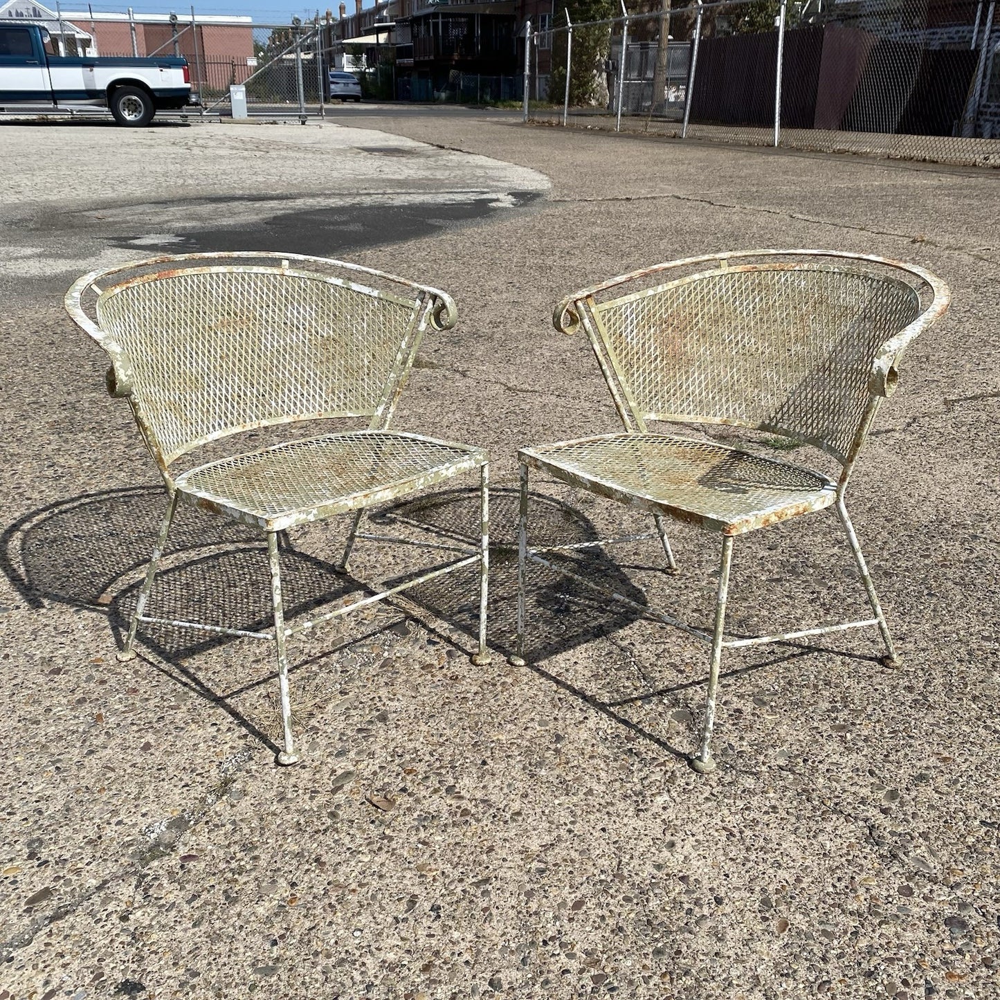 Vintage Mid Century Modern Woodard Style Wrought Iron Garden Patio Dining Set 5p
