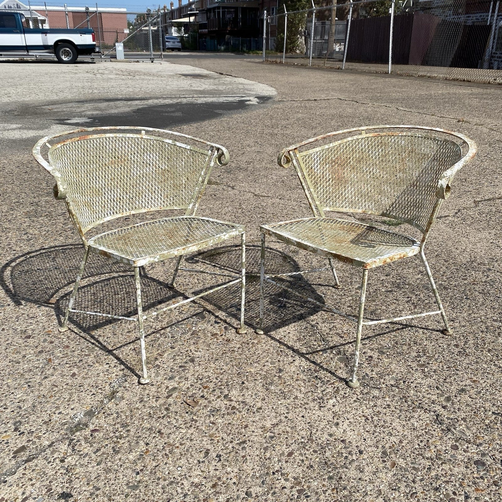 Vintage Mid Century Modern Woodard Style Wrought Iron Garden Patio Dining Set 5p