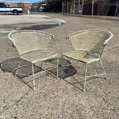 Vintage Mid Century Modern Woodard Style Wrought Iron Garden Patio Dining Set 5p