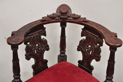 Renaissance Style Mahogany Corner Chair Side Chair with Carved Face
