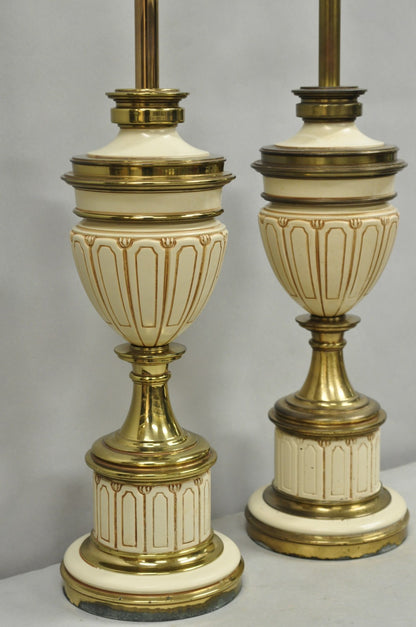 Vintage Stiffel Empire Neoclassical Style Urn Form Brass Table Lamps - a Pair