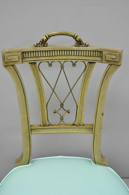 Vintage French Regency Style Mahogany Side Chairs w/ Brass Handles - a Pair