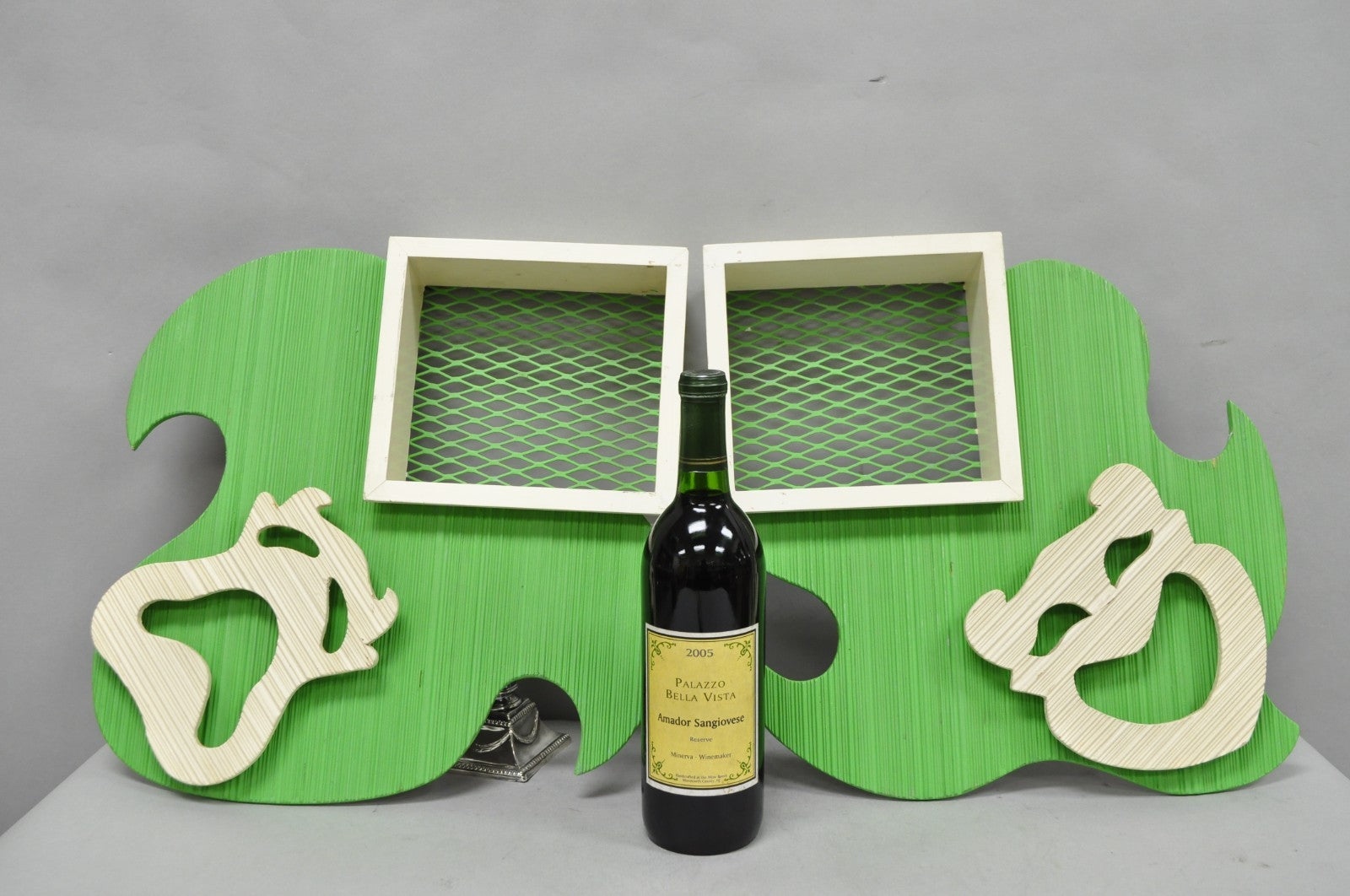 Vintage Mid Century Modern Green Theater Mask Shadowbox Wall Pocket Shelf - Pair