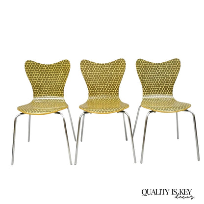 Modern Honeycomb Print Arne Jacobsen Series 7 Style Side Chairs - Set of 3