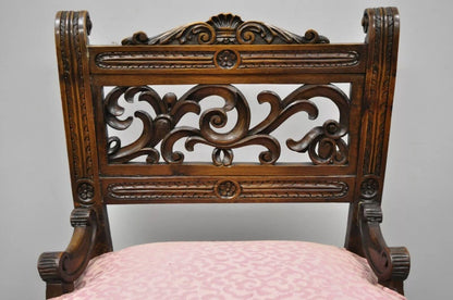 Antique Italian Renaissance Carved Walnut Northwind Face Curule Side Chair