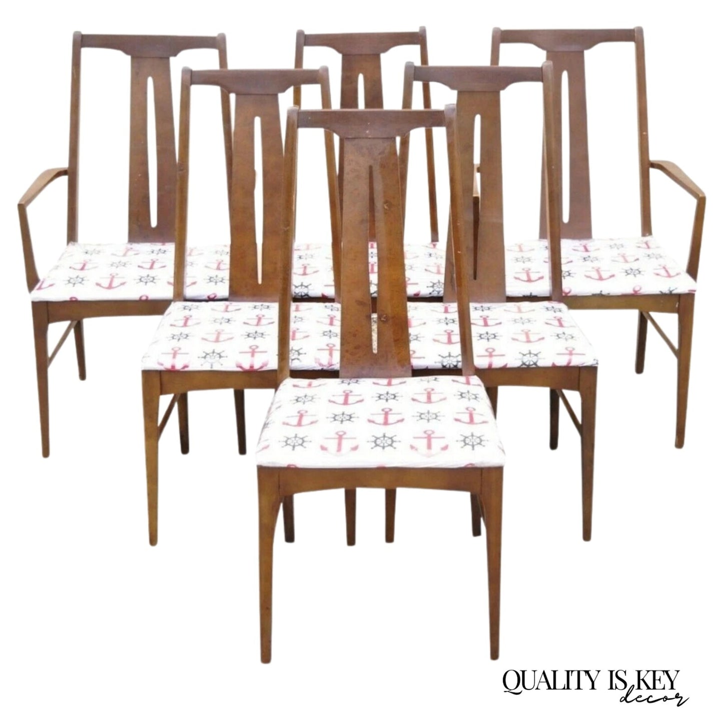 Vintage Mid Century Modern Sculpted Walnut Dining Room Chairs - Set of 6
