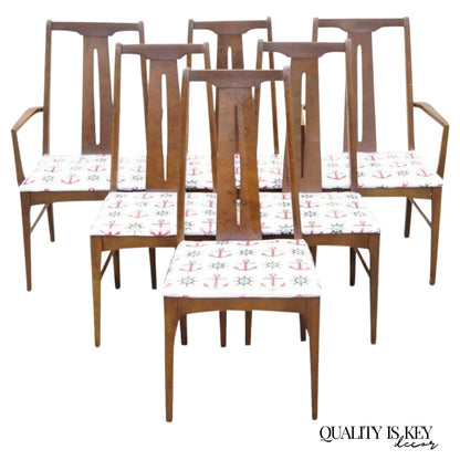 Vintage Mid Century Modern Sculpted Walnut Dining Room Chairs - Set of 6