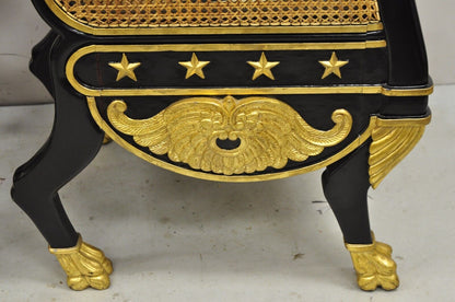 Egyptian Revival Regency Black Ebonized Gold Gilt Lion Head Throne Chairs - Pair