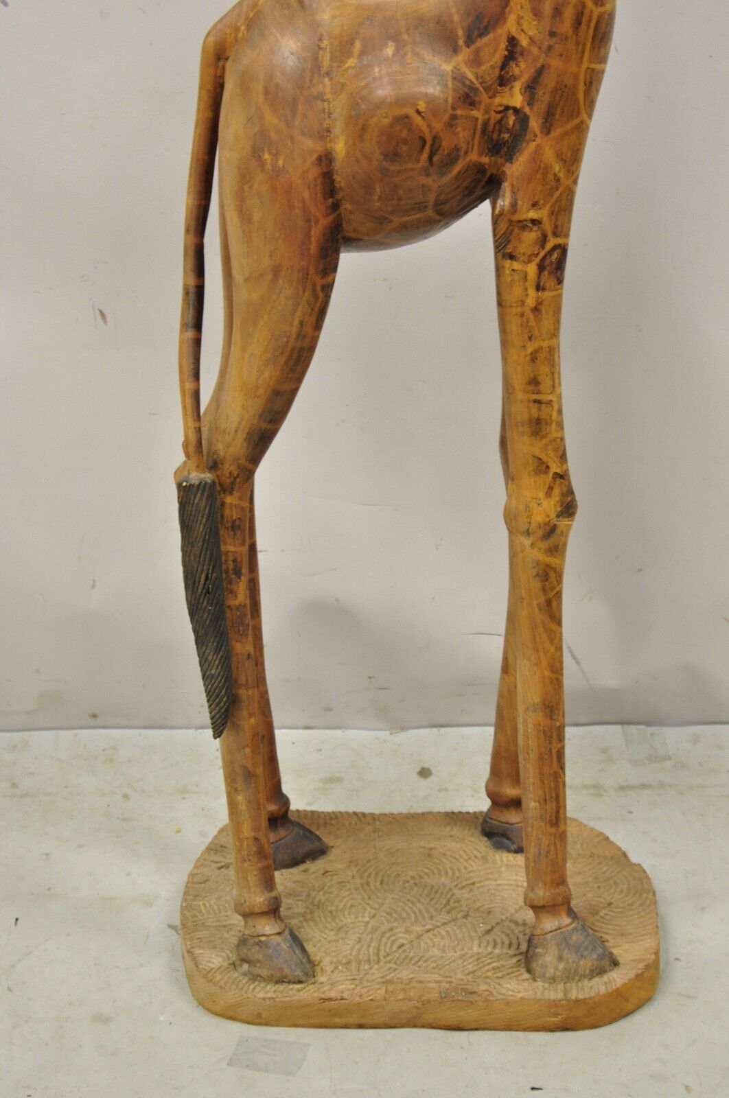 Vintage Solid Carved Wood 72” Tall African Safari Giraffe Statue Sculpture