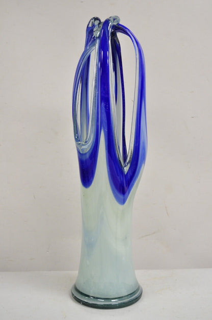 Vintage Murano Italy Mid Century Modern Blue Blown Glass 24" Centerpiece Vase