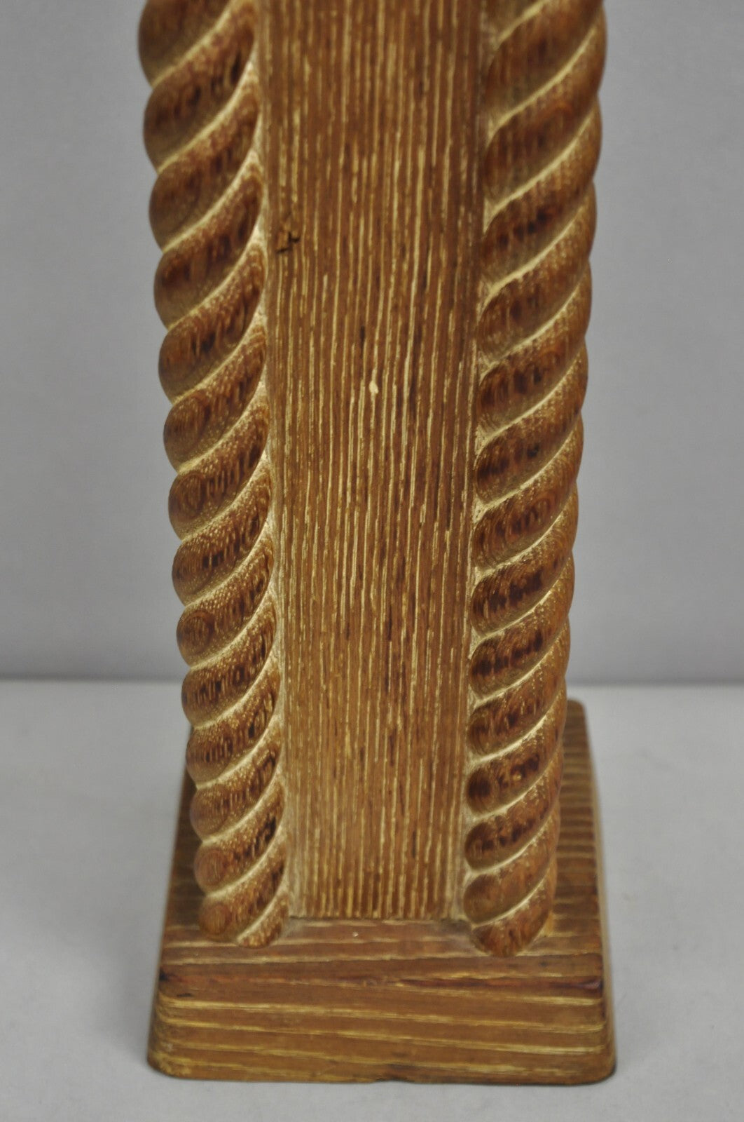 Vintage James Mont Style Mid Century Modern Cerused Oak Spiral Carved Table Lamp