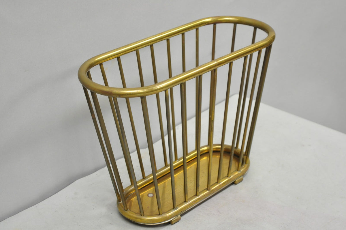 Vintage Gatco Mid Century Modern Solid Brass Spindle Modernist Magazine Rack