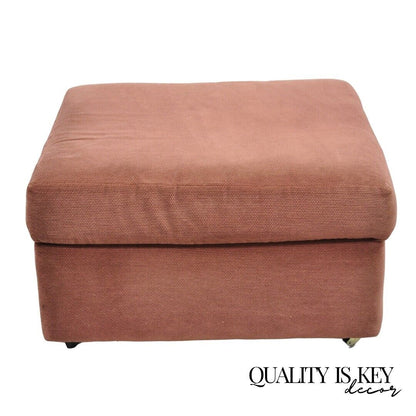 Vintage Thayer Coggin Modern Upholstered Mauve Color Ottoman on Wheels