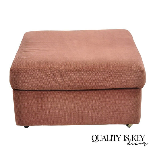 Vintage Thayer Coggin Modern Upholstered Mauve Color Ottoman on Wheels