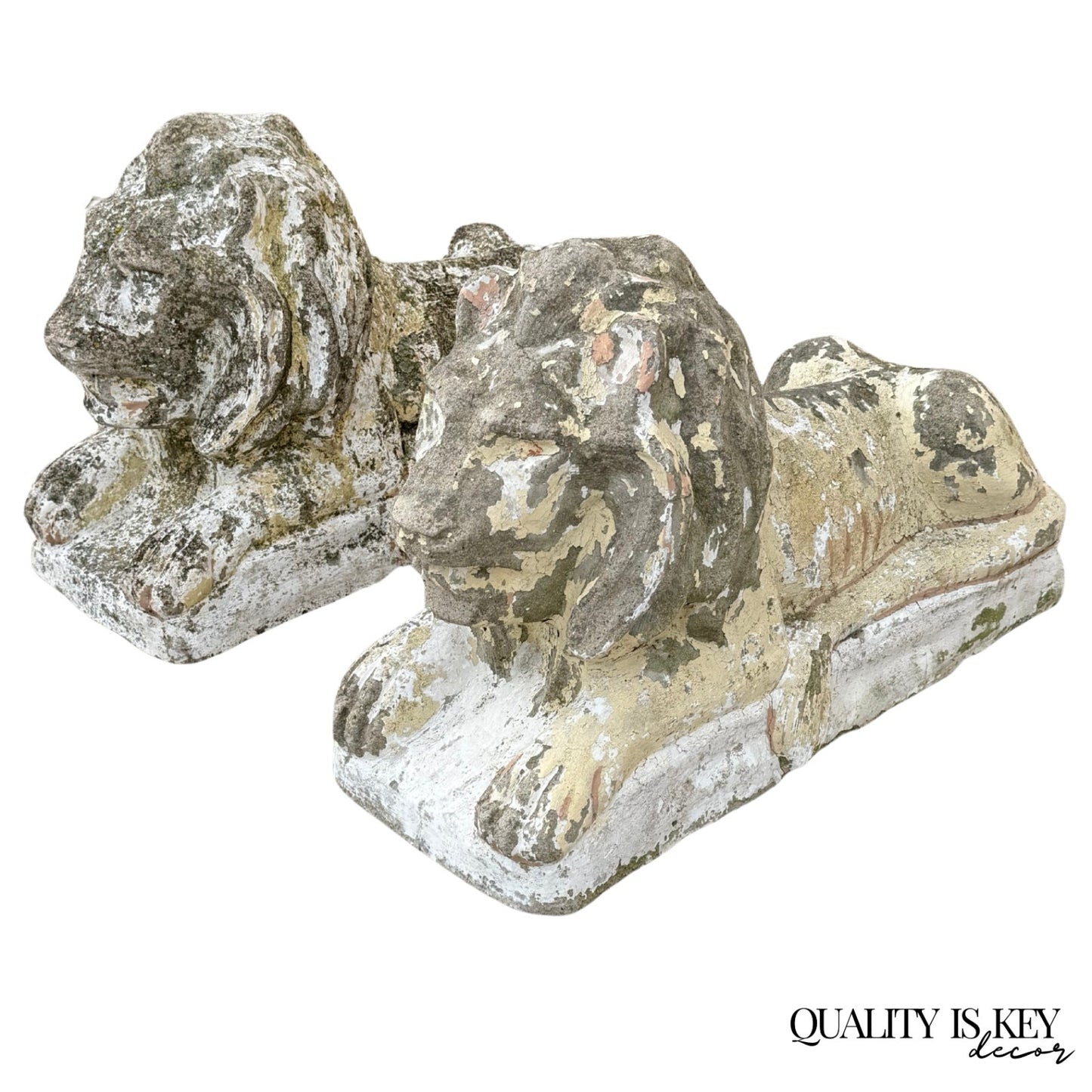 Vintage Classical Style Cast Cement Concrete Guardian Entry Lions - Pair