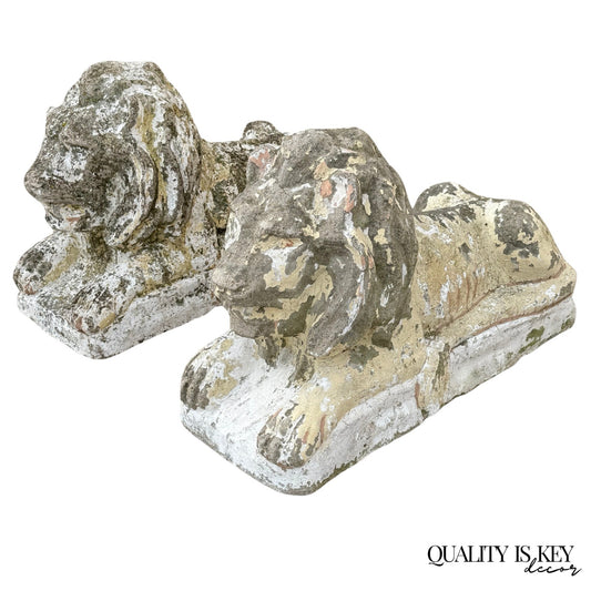 Vintage Classical Style Cast Cement Concrete Guardian Entry Lions - Pair
