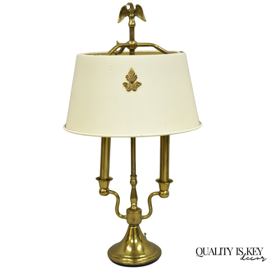 Vintage French Empire Federal Style Small Brass Bouillotte Tole Desk Table Lamp