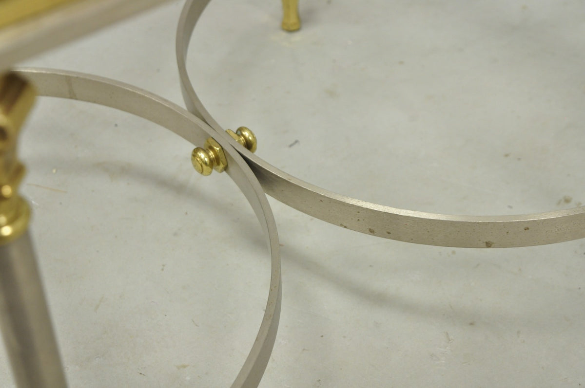 Vintage French Directoire Maison Jansen Style Steel Brass Low Square Side Table