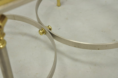 Vintage French Directoire Maison Jansen Style Steel Brass Low Square Side Table