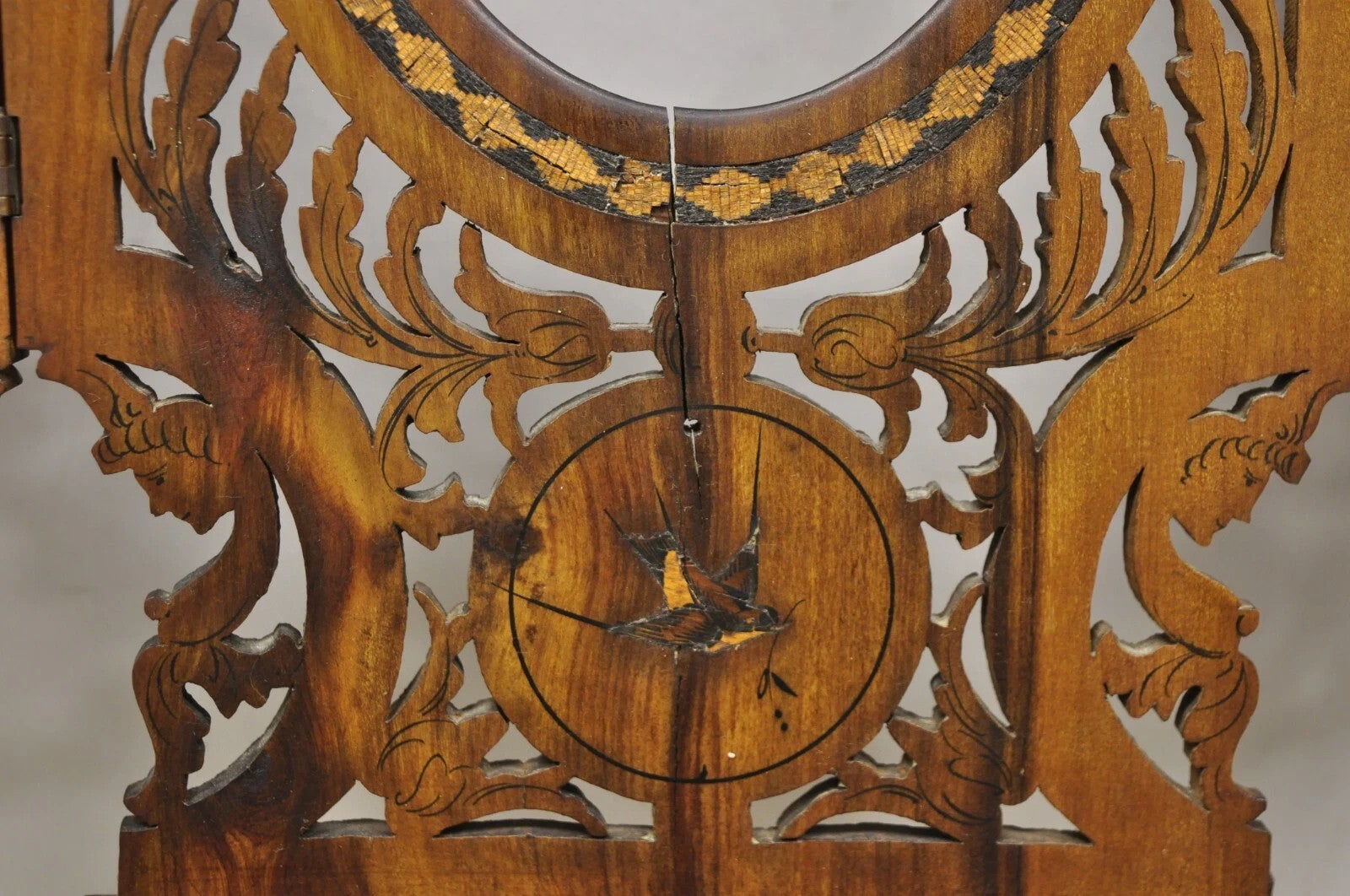 19th C Italian Sorrento Folding Marquetry Inlay Small Picture Frame Wall Mirror