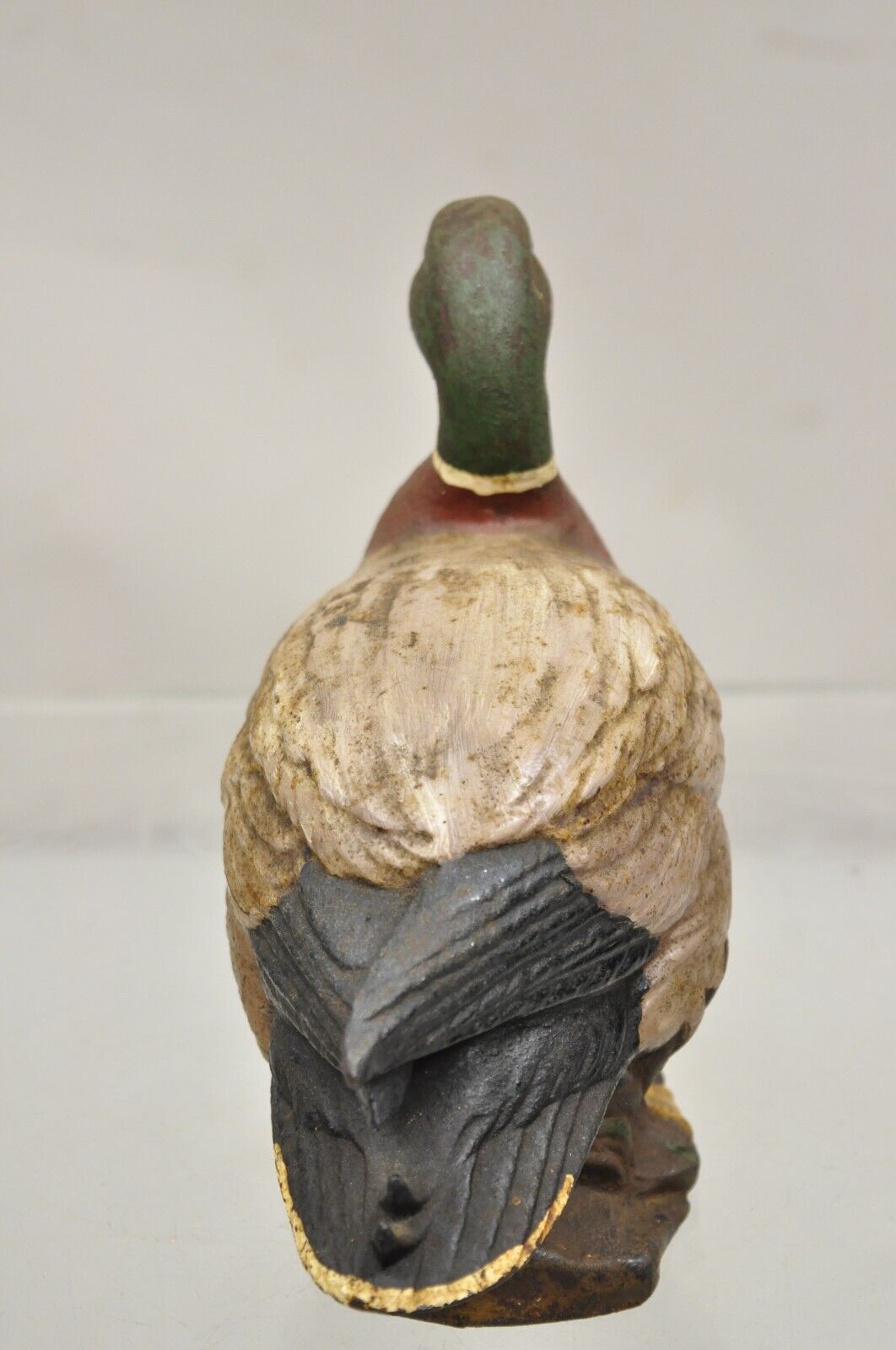 Antique Victorian Cast Iron Figural Painted Mallard Duck Door Stop