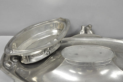 Antique Kayserzinn 4640 German Art Nouveau Pewter Metal Serving Platter w Birds