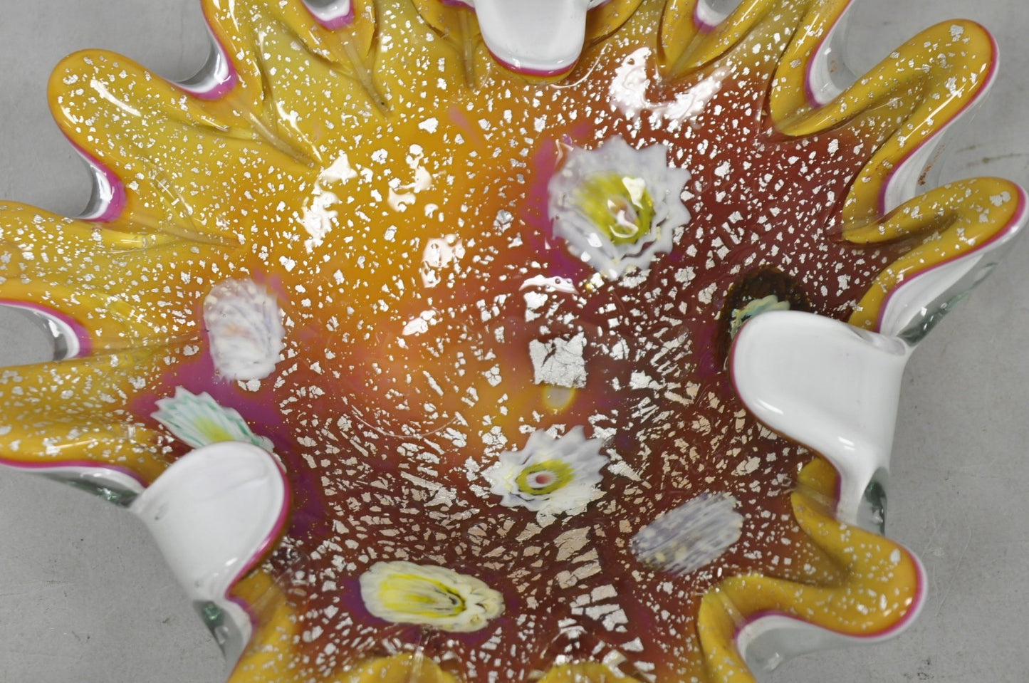 Vintage Murano Italian Art Glass Millefiori Clam Shell Candy Dish Bowl (A)