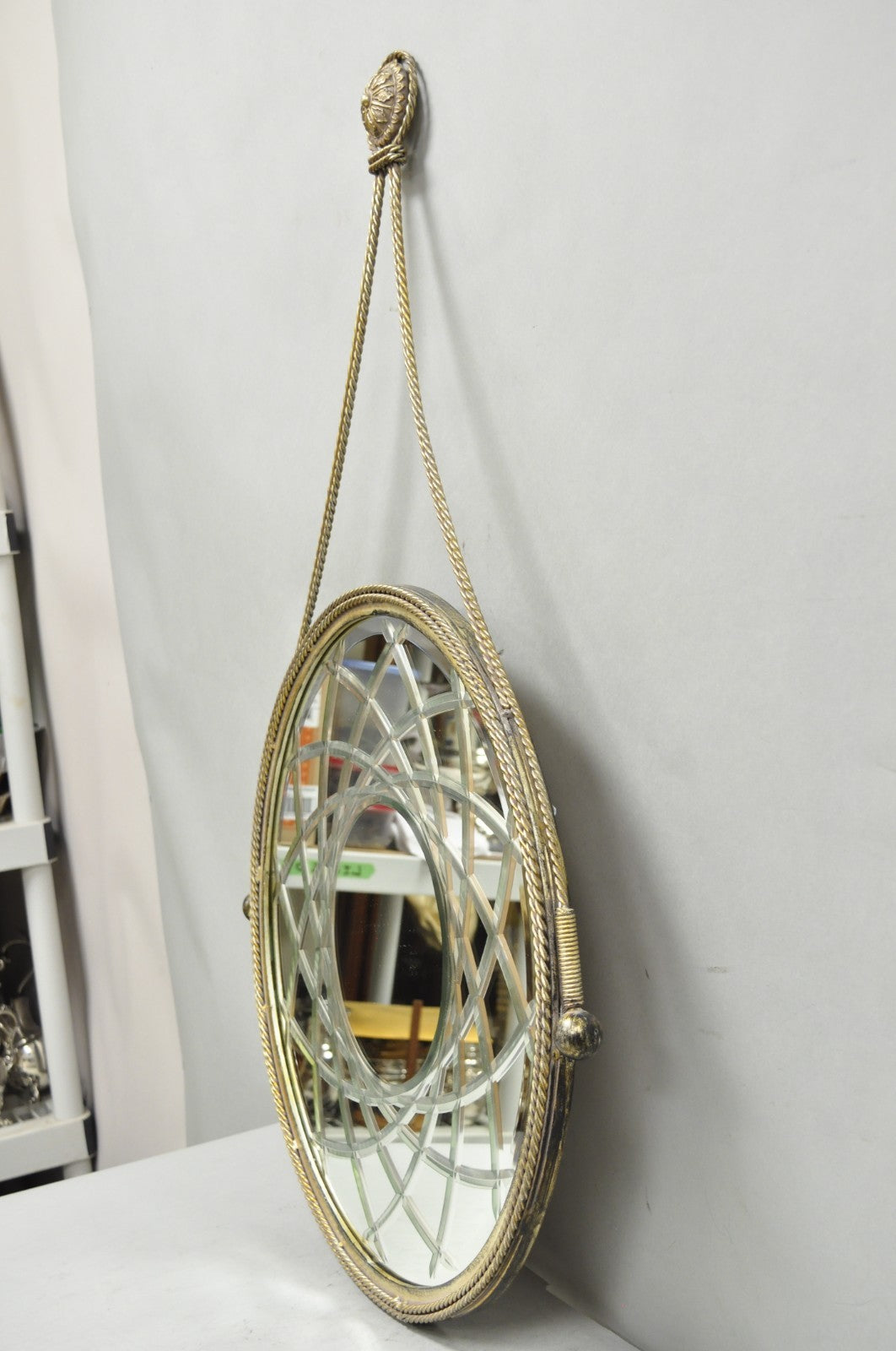 Contemporary Modern Hollywood Regency Round Etched Glass Hanging Wall Mirror