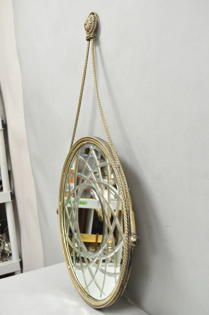 Contemporary Modern Hollywood Regency Round Etched Glass Hanging Wall Mirror