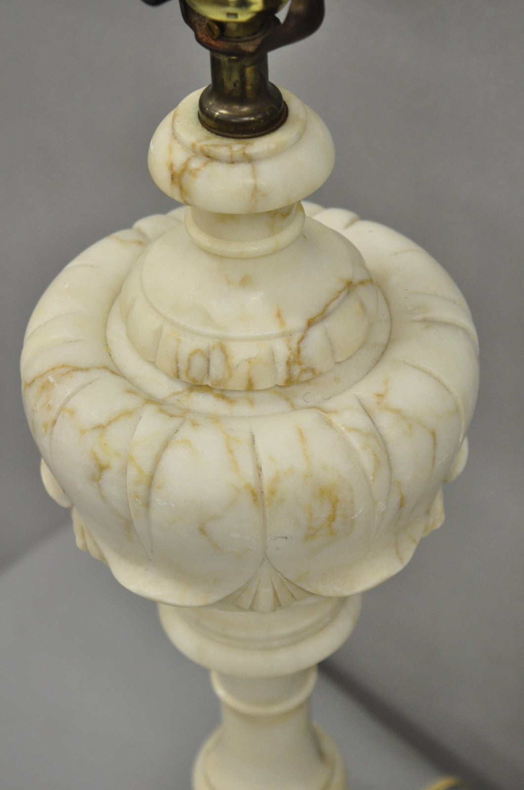 Antique French Empire Carved Italian White Marble Victorian Table Lamps - a Pair