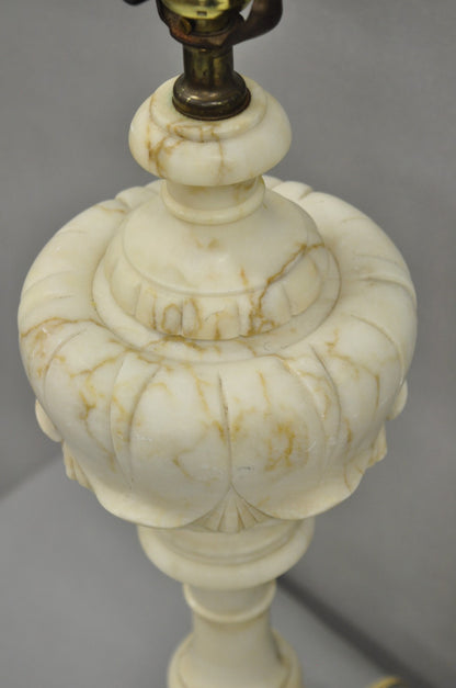 Antique French Empire Carved Italian White Marble Victorian Table Lamps - a Pair
