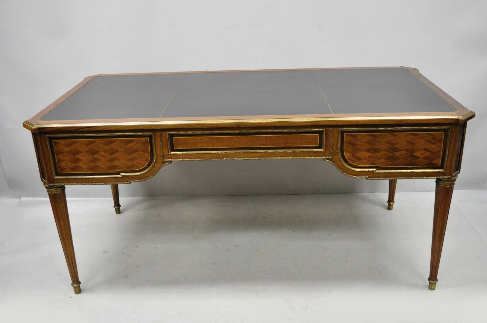 French Louis XVI Black Leather Top Bureau Plat Desk by Simón Loscertales Bona