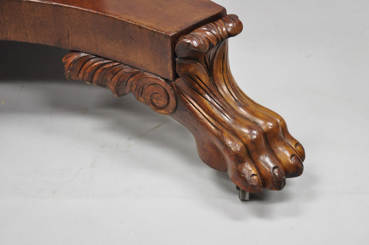 Antique American Empire 54" Square Mahogany Paw Foot Pedestal Base Dining Table