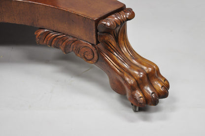 Antique American Empire 54" Square Mahogany Paw Foot Pedestal Base Dining Table