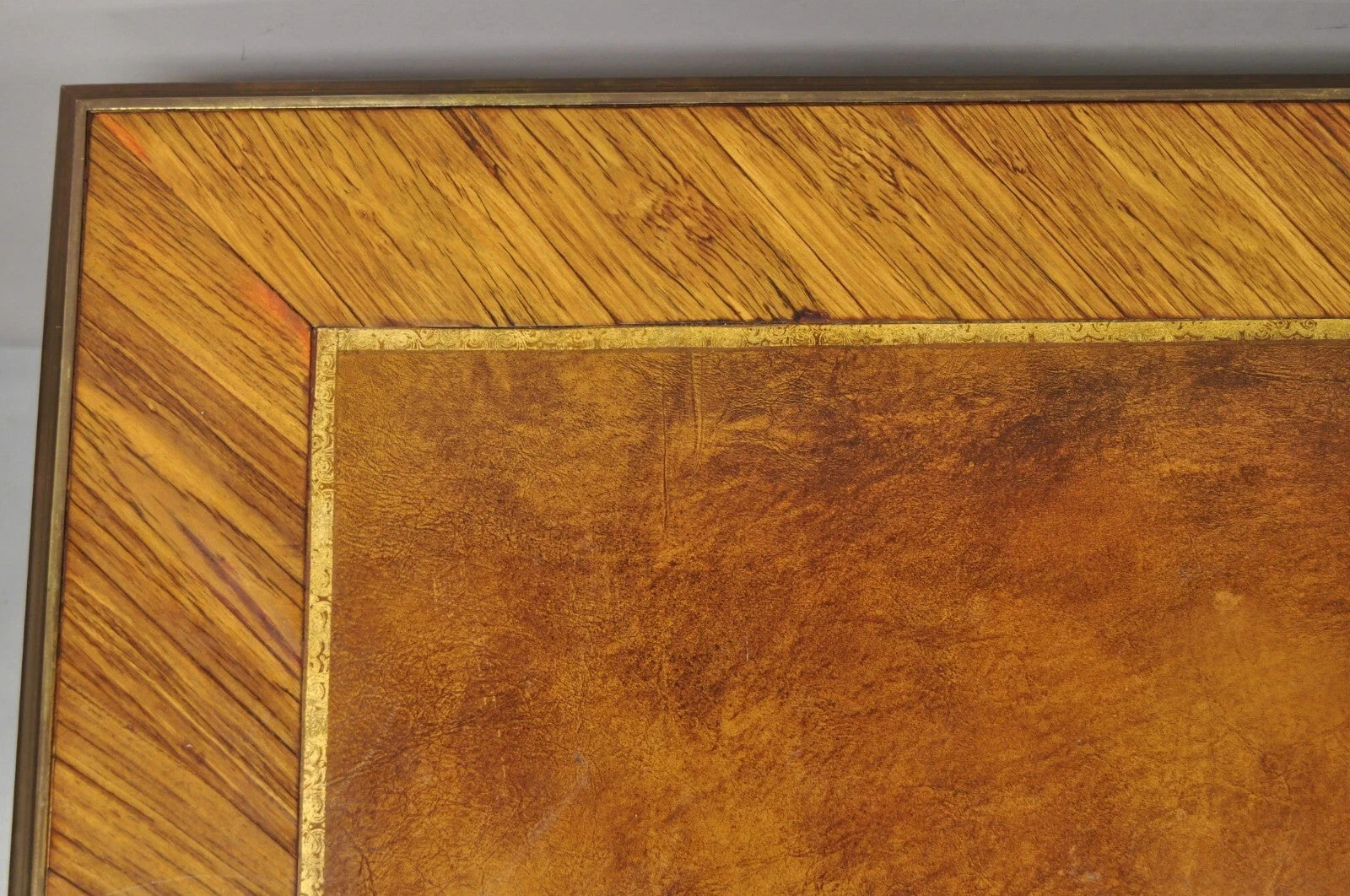 Vintage French Louis XV Style Figural Bronze Ormolu Leather Top Desk Bureau Plat