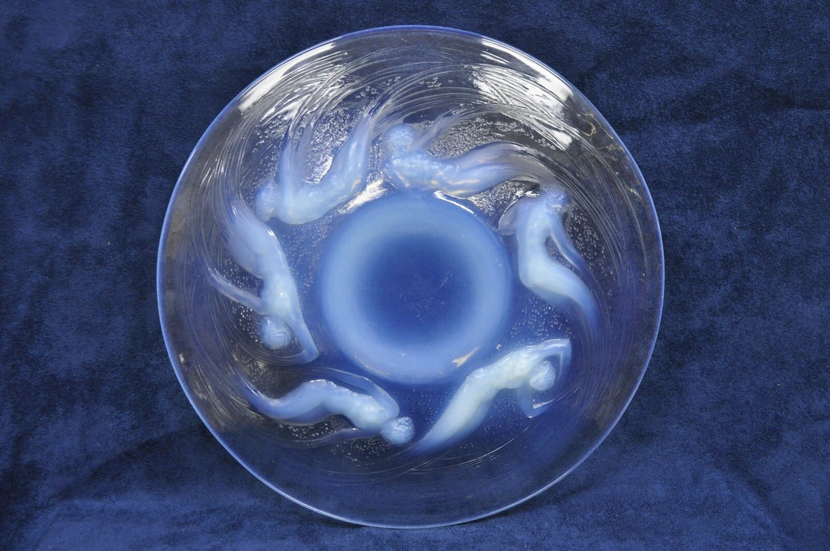 René Lalique Ondines Opalescent Clear Glass Swimming Mermaids French Dish Plate