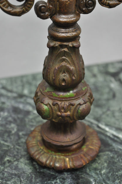 Antique Victorian Green Marble Cast Iron Pedestal Base Smoking Stand Side Table