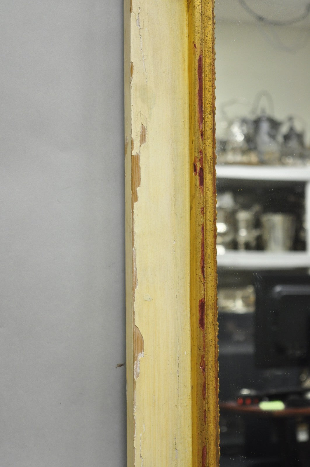 Antique French Louis XV Style Cream & Gold Gilt Drape Ribbon Trumeau Wall Mirror