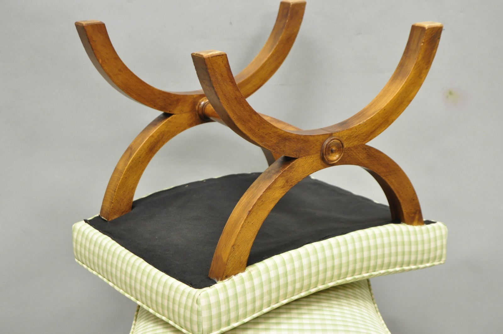 Vintage Italian Neoclassical Style Walnut Wood Curule X-Form Stool - a Pair