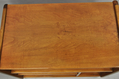 Vintage Mid Century Modern Lacquered Cherry Wood Rolling Cart TV Stand Shelf