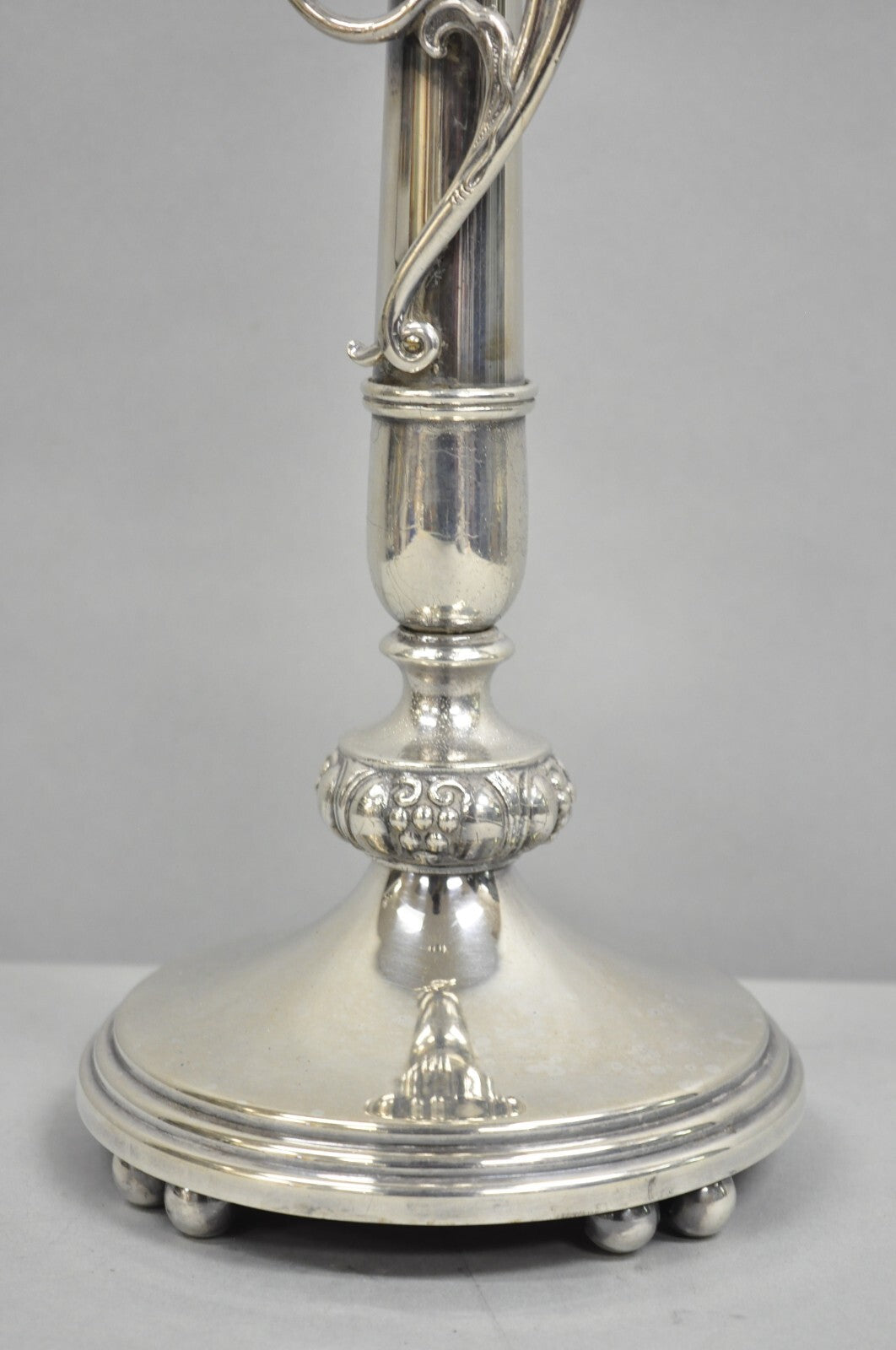 Antique French Art Nouveau Silver Plated Scrollwork Column Small Table Lamp