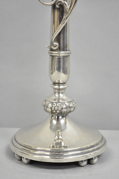 Antique French Art Nouveau Silver Plated Scrollwork Column Small Table Lamp
