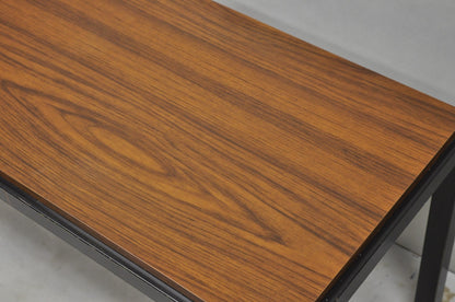 Vintage Mid Century Modern Steel Metal & Faux Rosewood Laminate Coffee Table