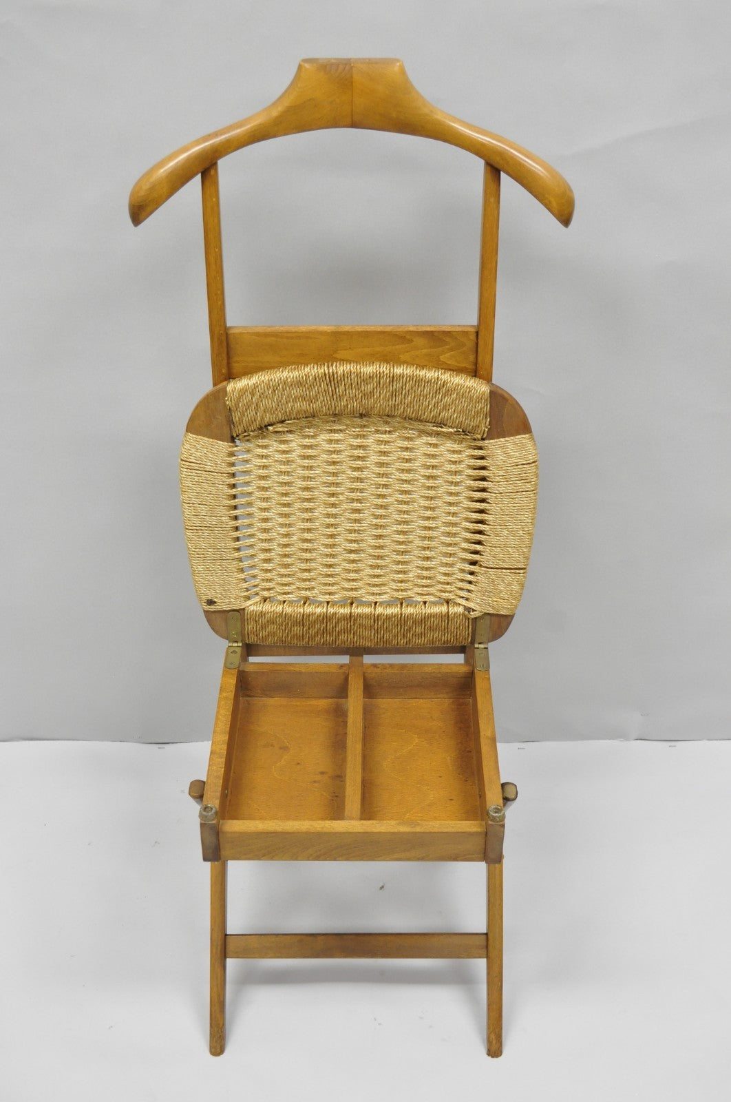 Vintage Mid Century Italian Style Modern Beech Wood Clothing Valet Chair Seat, B